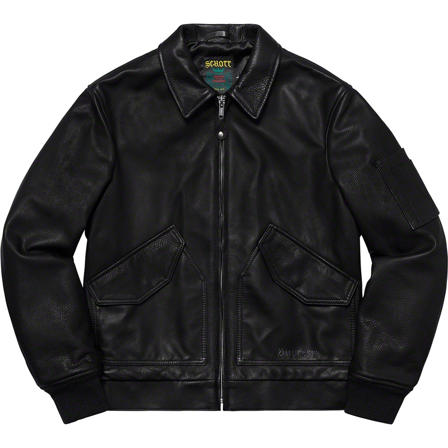 Details on Supreme Schott Leather Tanker Jacket Black from spring summer
                                                    2019 (Price is $698)