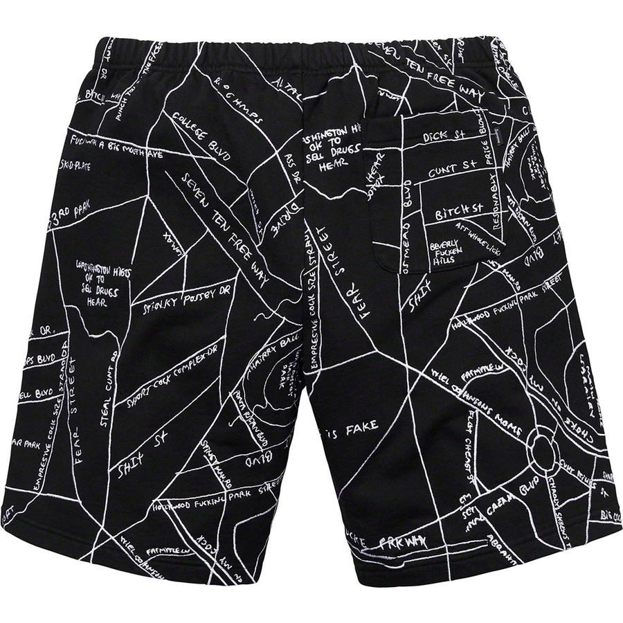 Details on Gonz Embroidered Map Sweatshort Black from spring summer
                                                    2019 (Price is $168)