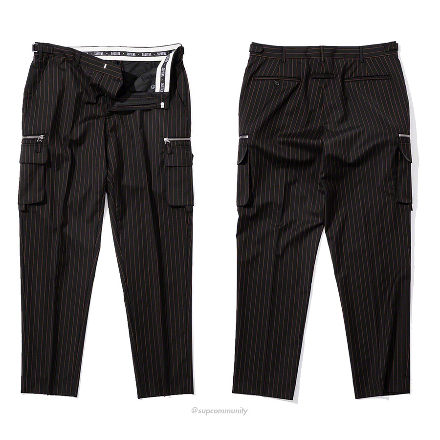 Supreme Supreme Jean Paul Gaultier Pinstripe Cargo Suit Pant releasing on Week 7 for spring summer 2019