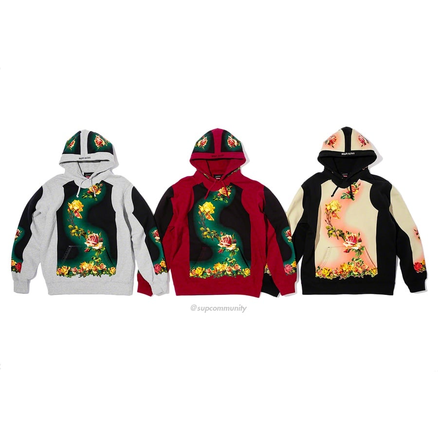 Details on Supreme Jean Paul Gaultier Floral Print Hooded Sweatshirt from spring summer
                                            2019 (Price is $228)