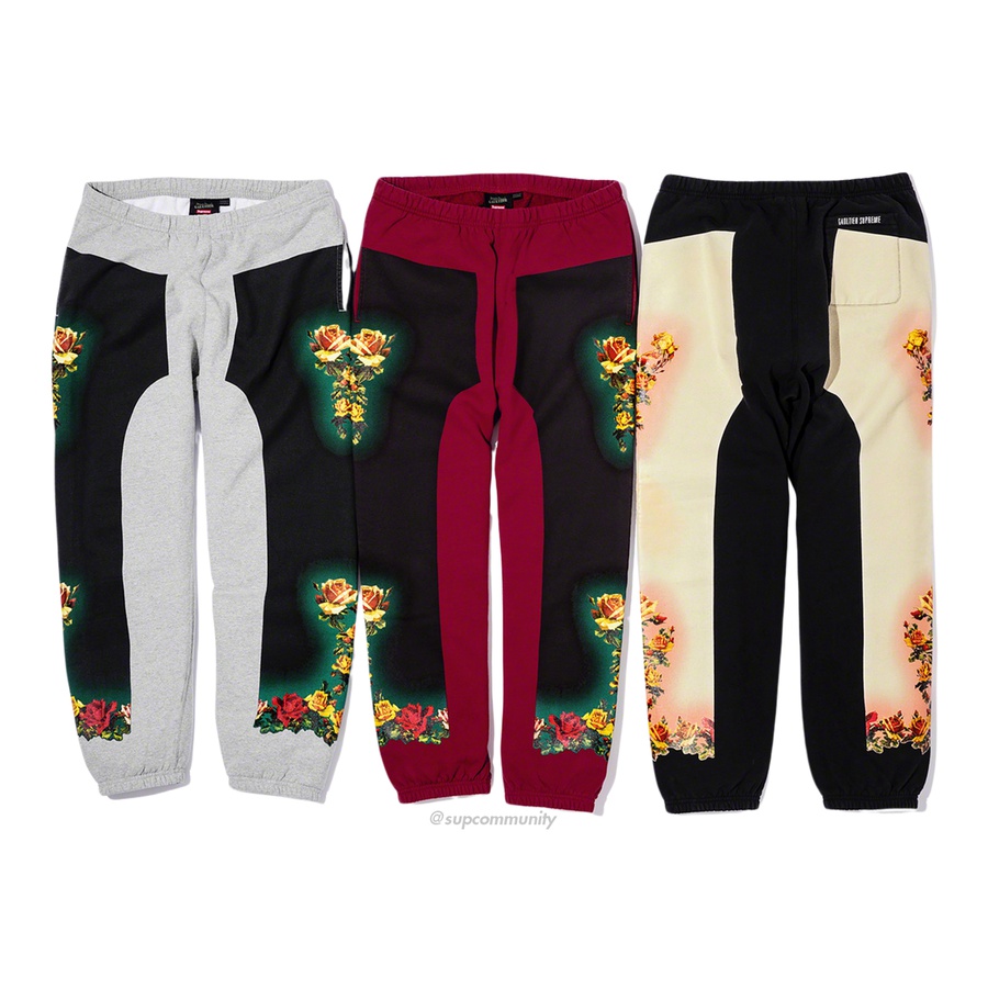 Details on Supreme Jean Paul Gaultier Floral Print Sweatpant from spring summer
                                            2019 (Price is $178)