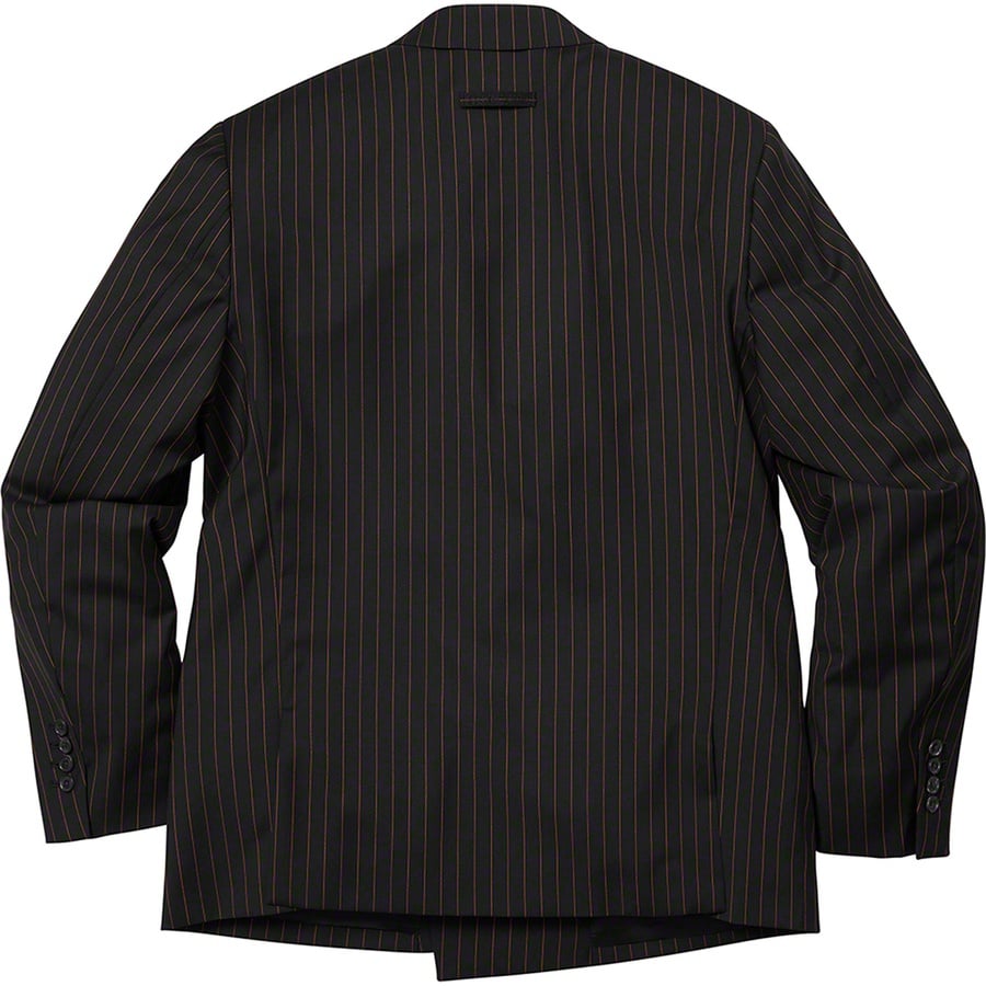 Details on Supreme Jean Paul Gaultier Pinstripe Double Breasted Blazer Black from spring summer
                                                    2019 (Price is $498)