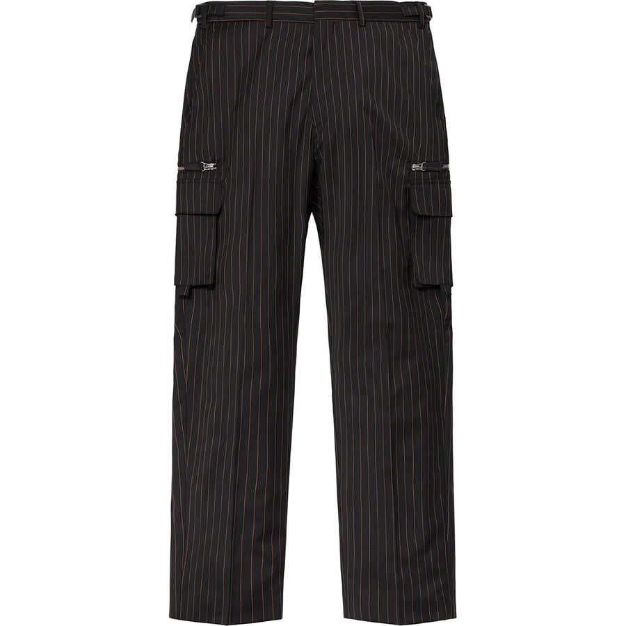 Details on Supreme Jean Paul Gaultier Pinstripe Cargo Suit Pant Black from spring summer
                                                    2019 (Price is $358)