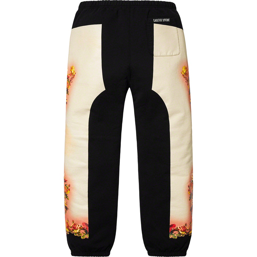 Details on Supreme Jean Paul Gaultier Floral Print Sweatpant Black from spring summer 2019 (Price is $178)