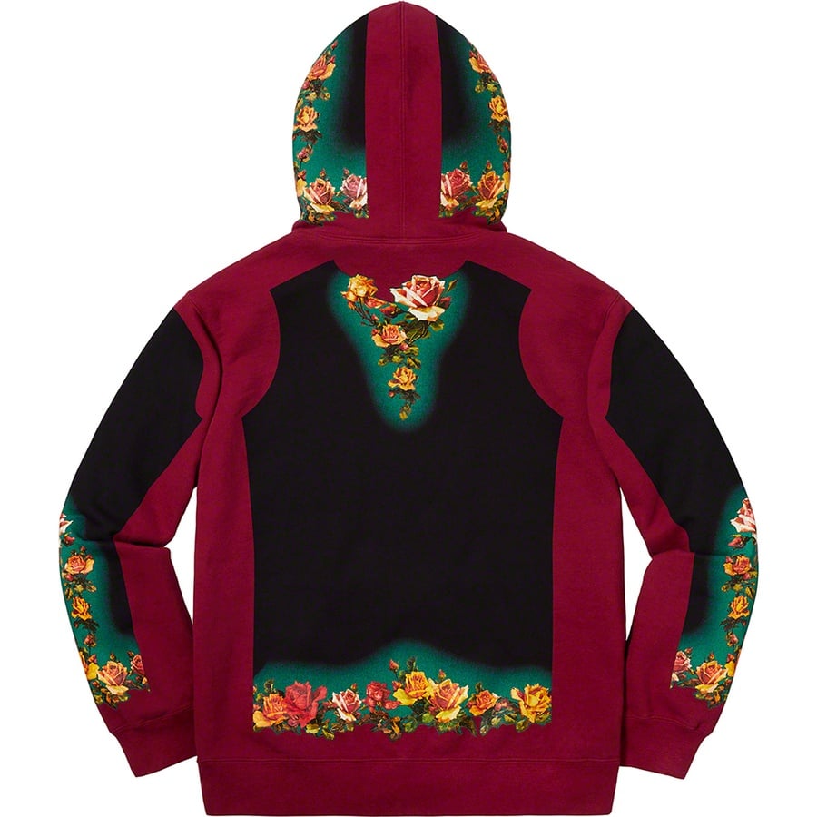 Details on Supreme Jean Paul Gaultier Floral Print Hooded Sweatshirt Cardinal from spring summer
                                                    2019 (Price is $228)