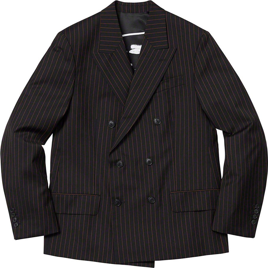 Details on Supreme Jean Paul Gaultier Pinstripe Double Breasted Blazer Black from spring summer
                                                    2019 (Price is $498)