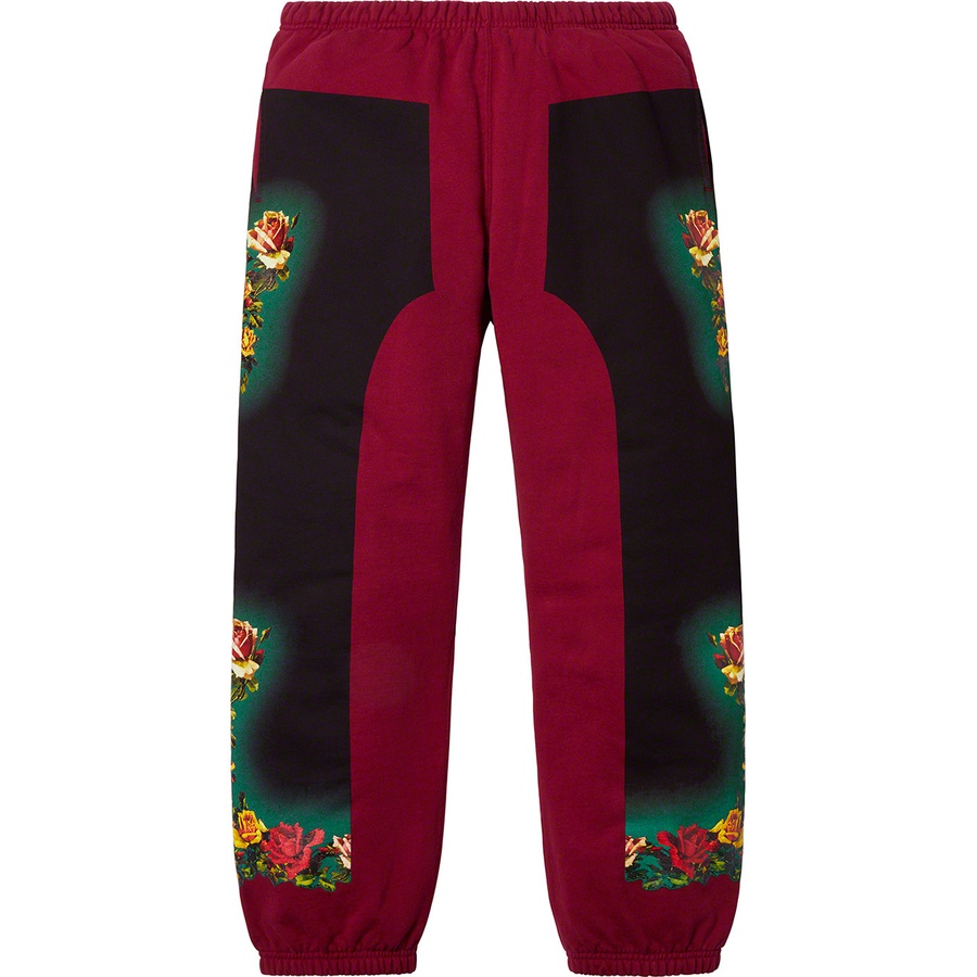 Details on Supreme Jean Paul Gaultier Floral Print Sweatpant Cardinal from spring summer
                                                    2019 (Price is $178)