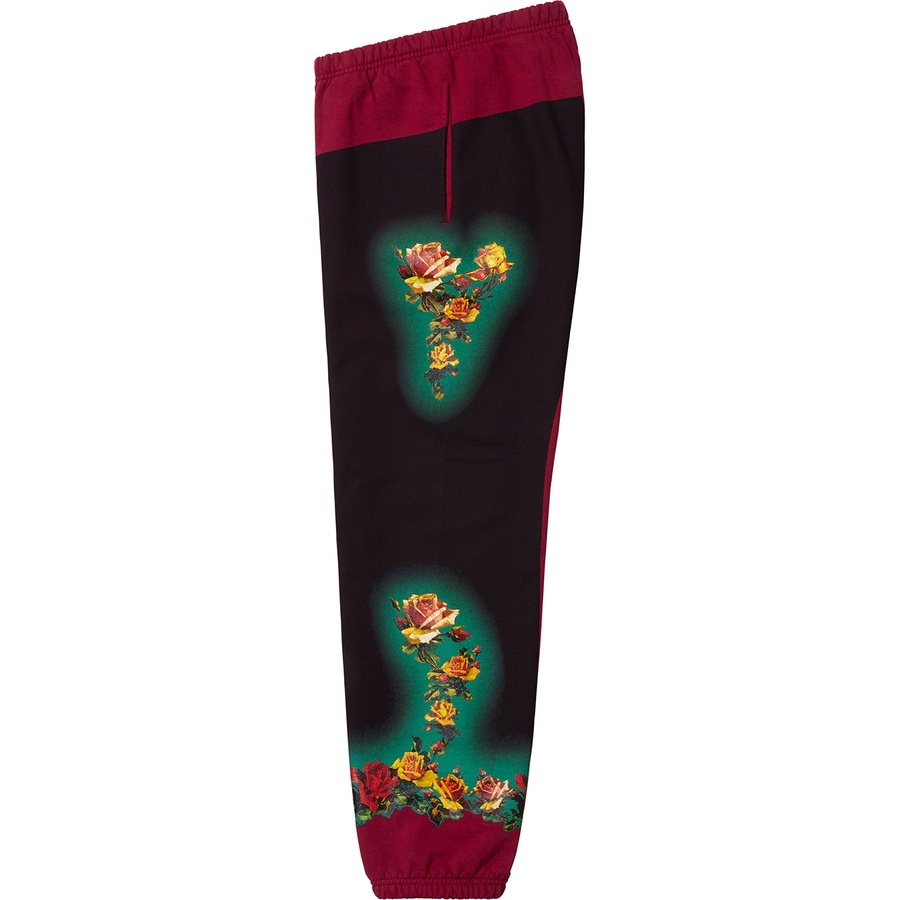 Details on Supreme Jean Paul Gaultier Floral Print Sweatpant Cardinal from spring summer
                                                    2019 (Price is $178)