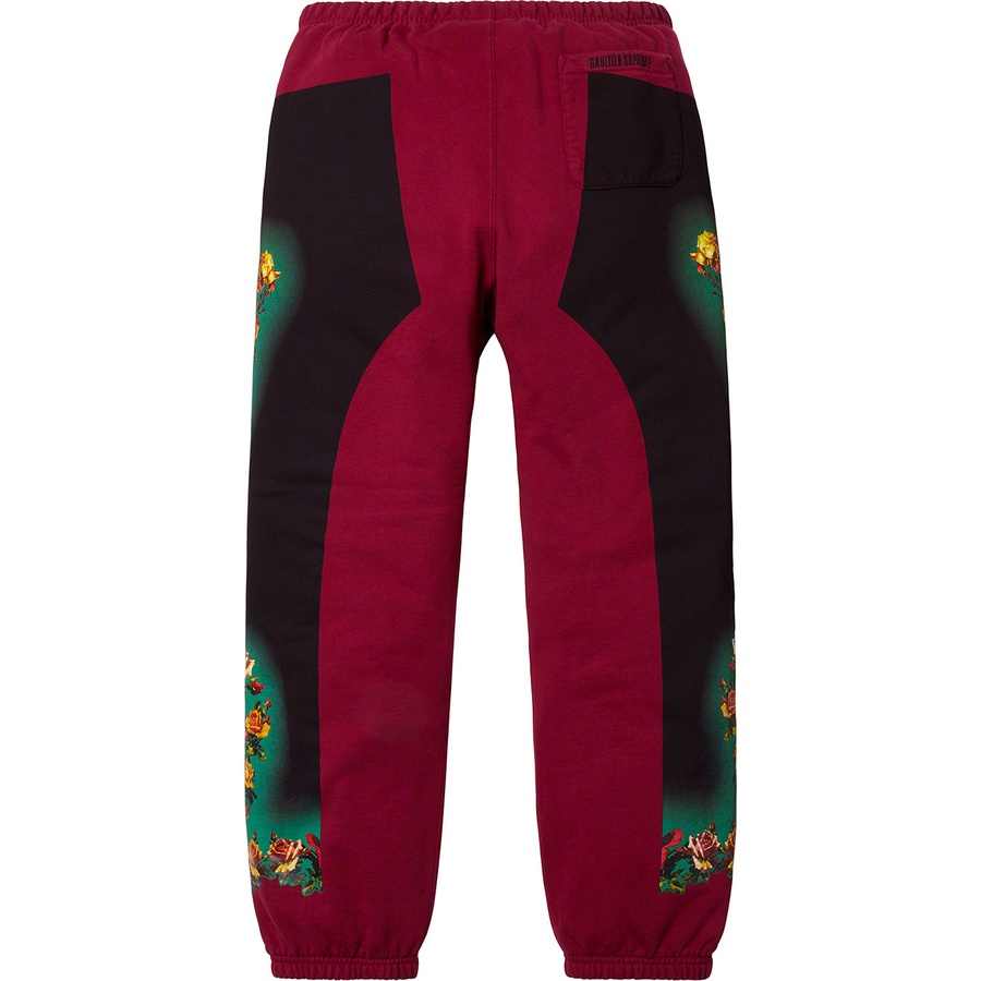 Details on Supreme Jean Paul Gaultier Floral Print Sweatpant Cardinal from spring summer
                                                    2019 (Price is $178)