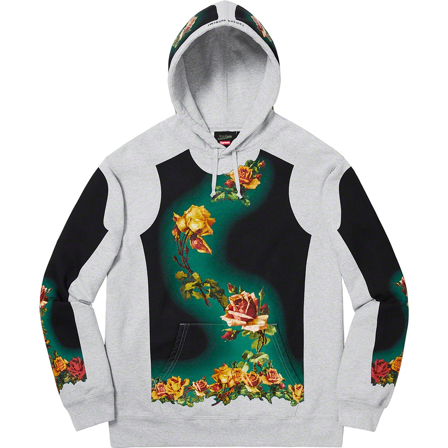 Details on Supreme Jean Paul Gaultier Floral Print Hooded Sweatshirt Heather Grey from spring summer
                                                    2019 (Price is $228)