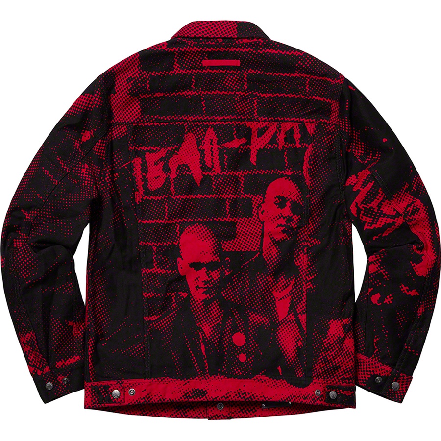 Details on Supreme Jean Paul Gaultier Fuck Racism Trucker Jacket Red from spring summer
                                                    2019 (Price is $268)