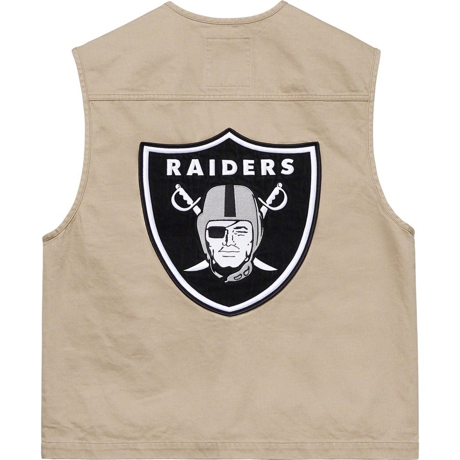Details on Supreme NFL Raiders '47 Denim Vest Khaki from spring summer
                                                    2019 (Price is $158)