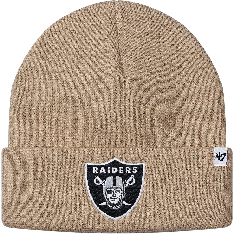 Details on Supreme NFL Raiders '47 Beanie Tan from spring summer 2019 (Price is $38)