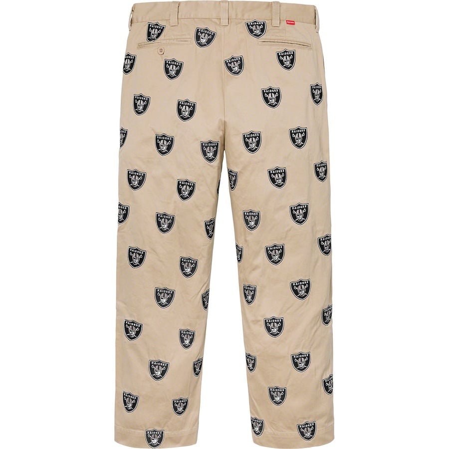 Details on Supreme NFL Raiders '47 Embroidered Chino Pant Khaki from spring summer
                                                    2019 (Price is $248)