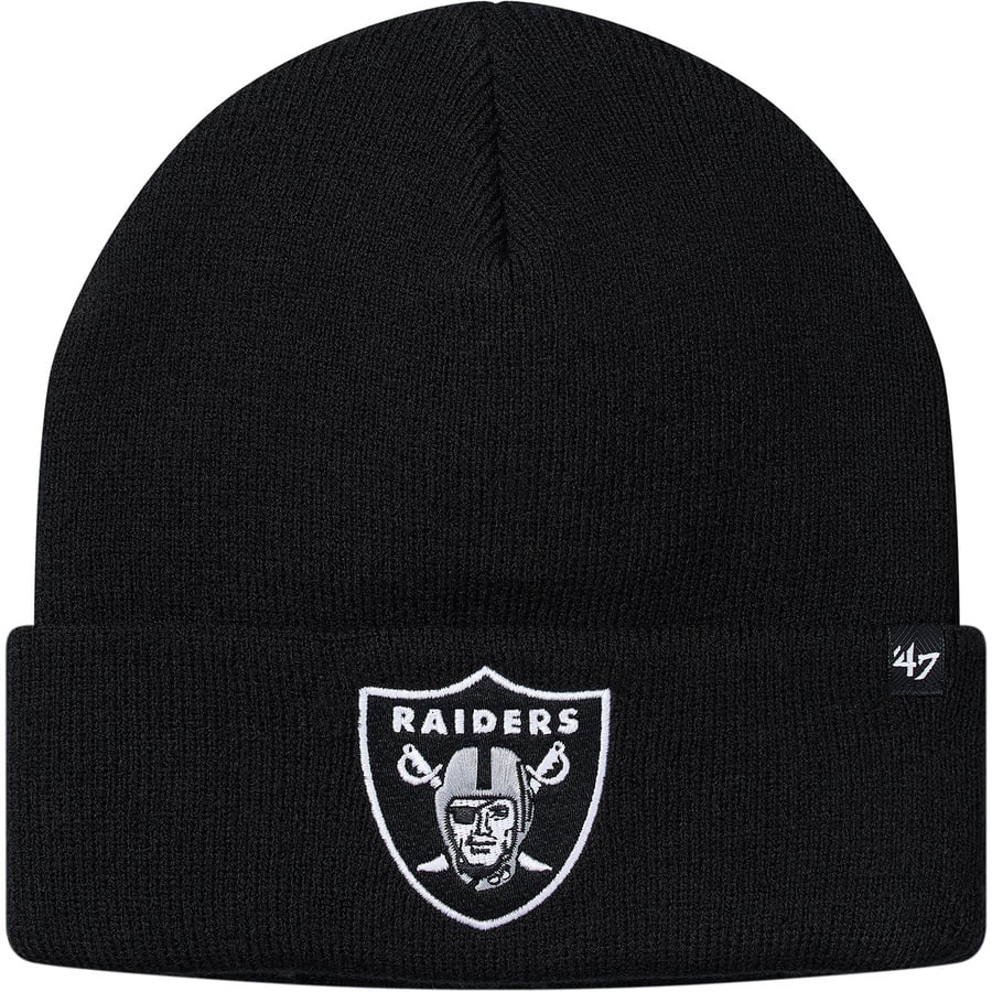 Details on Supreme NFL Raiders '47 Beanie Black from spring summer 2019 (Price is $38)
