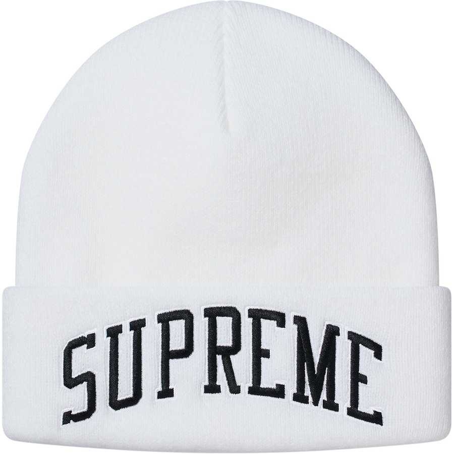 Details on Supreme NFL Raiders '47 Beanie White from spring summer 2019 (Price is $38)