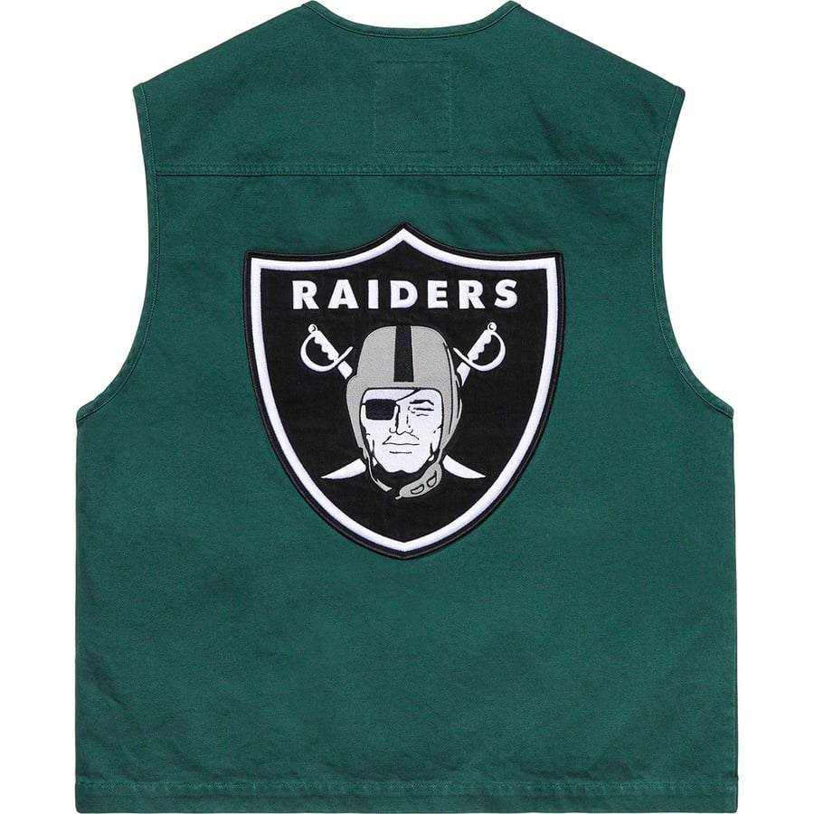 Details on Supreme NFL Raiders '47 Denim Vest Dark Green from spring summer
                                                    2019 (Price is $158)