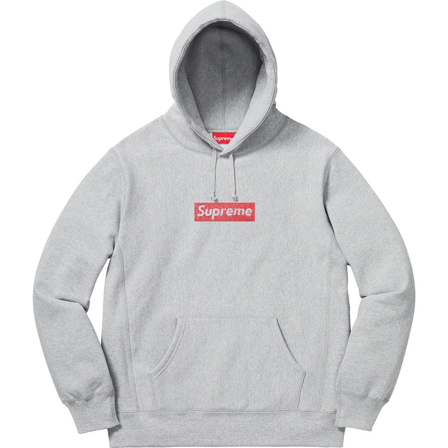 Details on Supreme Swarovski Box Logo Hooded Sweatshirt Heather Grey from spring summer 2019 (Price is $598)