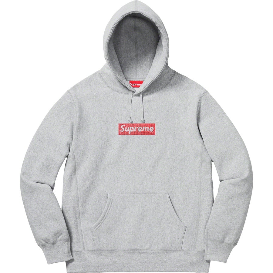 Details on Supreme Swarovski Box Logo Hooded Sweatshirt Heather Grey from spring summer
                                                    2019 (Price is $598)