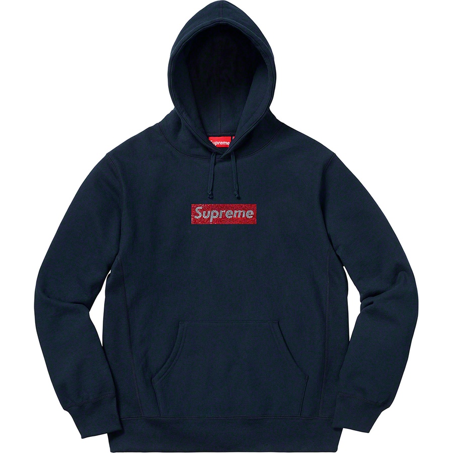 Details on Supreme Swarovski Box Logo Hooded Sweatshirt Navy from spring summer
                                                    2019 (Price is $598)