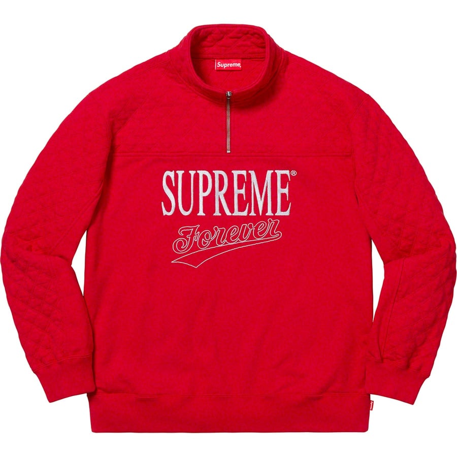Details on Forever Half Zip Sweatshirt Red from spring summer
                                                    2019 (Price is $148)