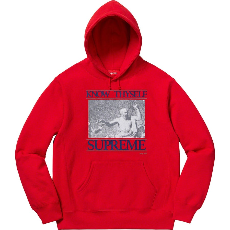 Details on Know Thyself Hooded Sweatshirt Red from spring summer
                                                    2019 (Price is $158)