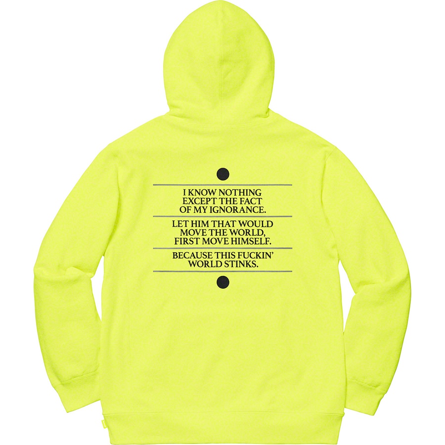 Details on Know Thyself Hooded Sweatshirt Bright Yellow from spring summer
                                                    2019 (Price is $158)