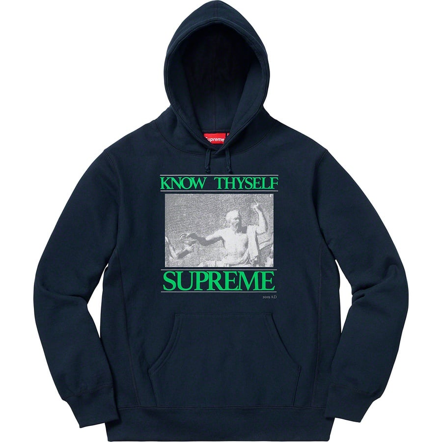 Details on Know Thyself Hooded Sweatshirt Navy from spring summer
                                                    2019 (Price is $158)