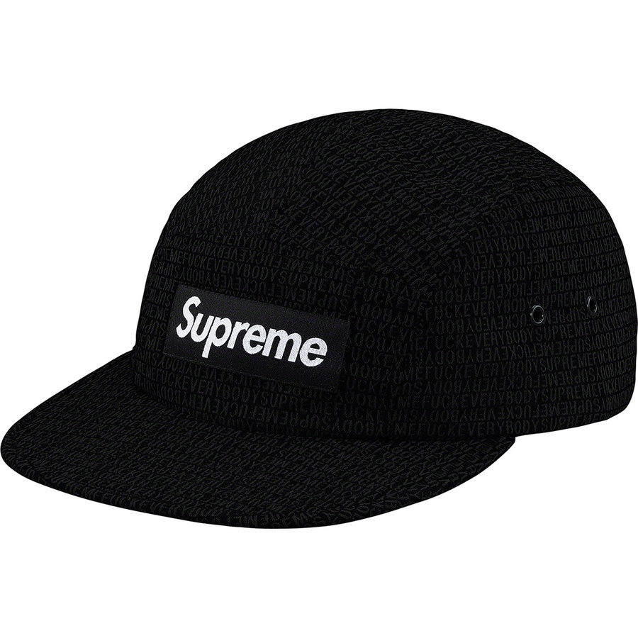 Details on Fuck Everybody Jacquard Camp Cap Black from spring summer 2019 (Price is $54)