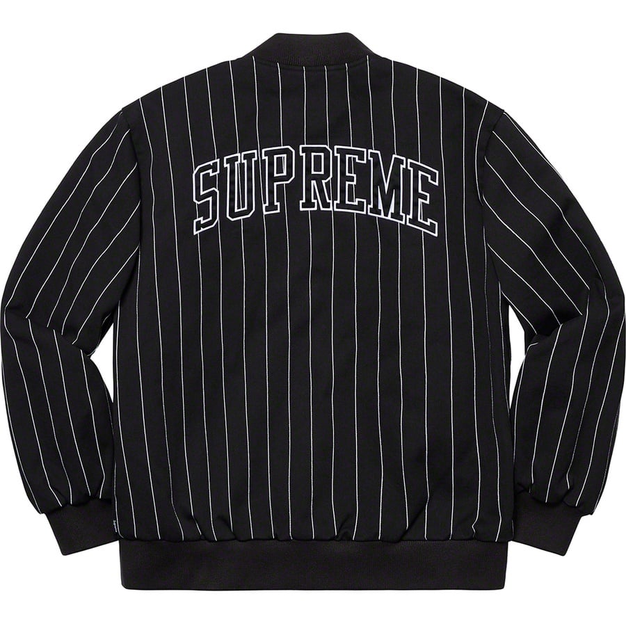 Details on Pinstripe Varsity Jacket Black from spring summer
                                                    2019 (Price is $188)