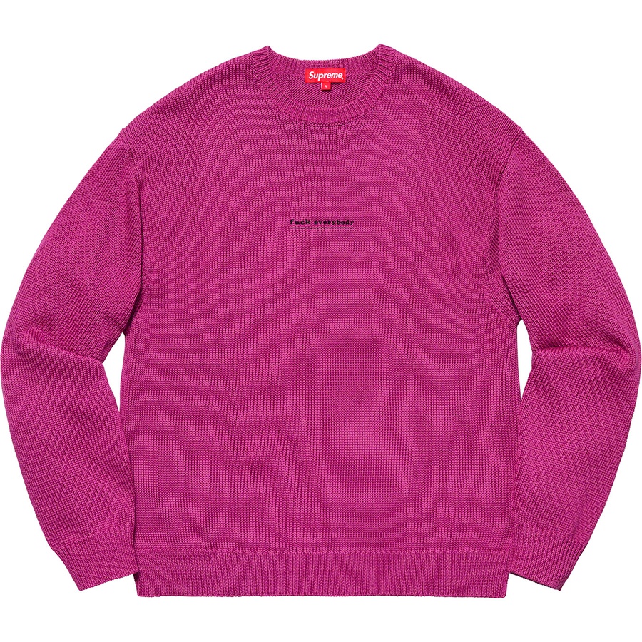 Details on Fuck Everybody Sweater Magenta from spring summer
                                                    2019 (Price is $148)