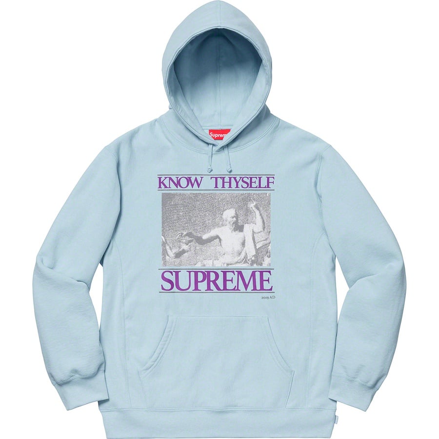 Details on Know Thyself Hooded Sweatshirt Light Blue from spring summer
                                                    2019 (Price is $158)