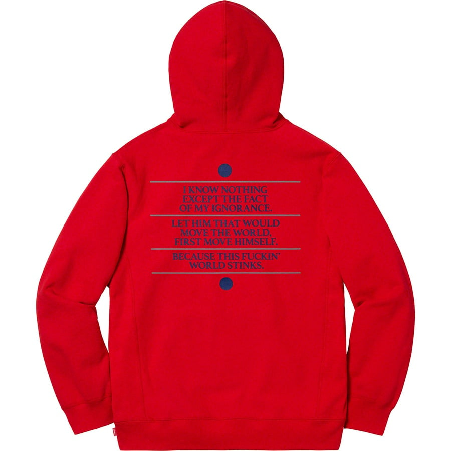 Details on Know Thyself Hooded Sweatshirt Red from spring summer
                                                    2019 (Price is $158)