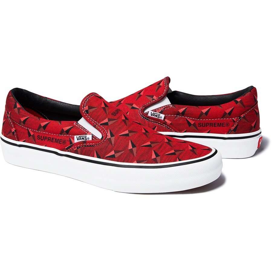 Details on Supreme Vans Diamond Plate Slip-On Pro Red from spring summer 2019 (Price is $98)