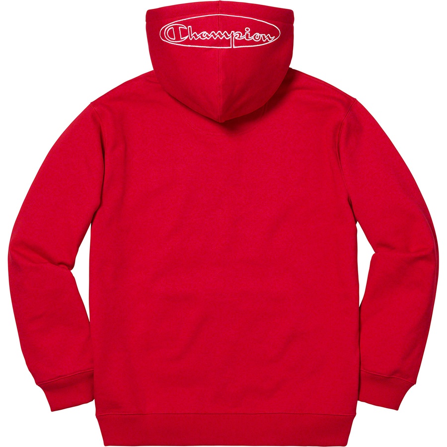 Details on Supreme Champion Outline Hooded Sweatshirt Dark Red from spring summer 2019 (Price is $148)