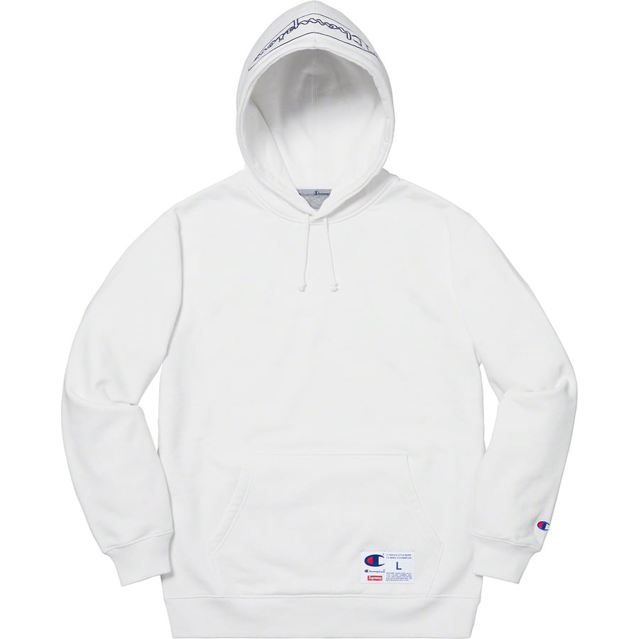 Details on Supreme Champion Outline Hooded Sweatshirt White from spring summer 2019 (Price is $148)