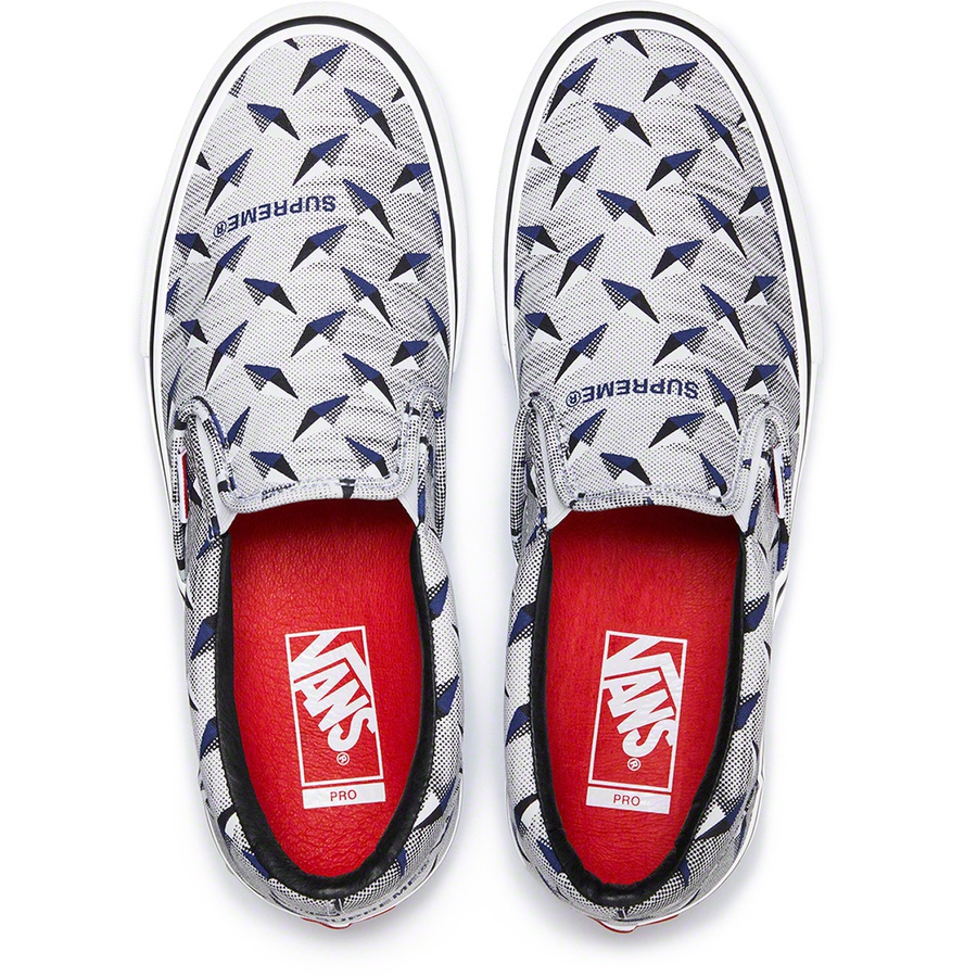 Details on Supreme Vans Diamond Plate Slip-On Pro White from spring summer 2019 (Price is $98)