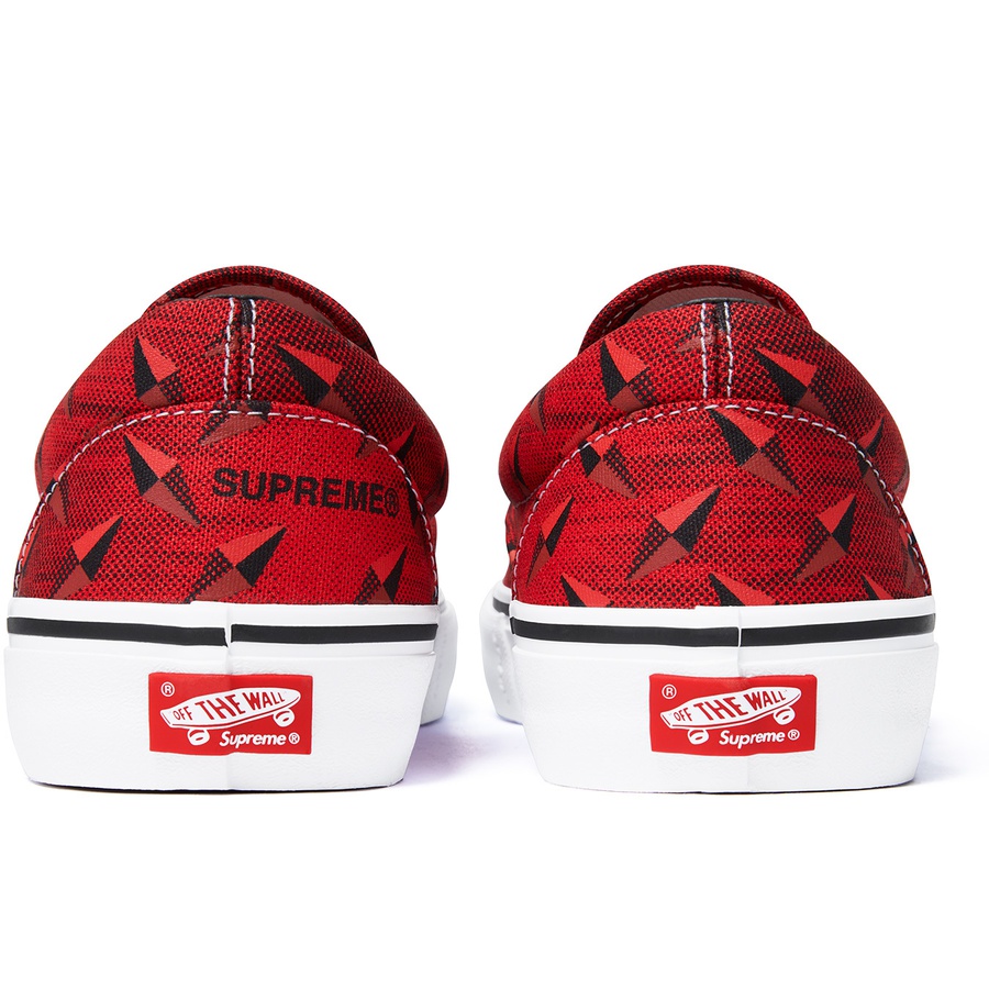 Details on Supreme Vans Diamond Plate Slip-On Pro Red from spring summer 2019 (Price is $98)