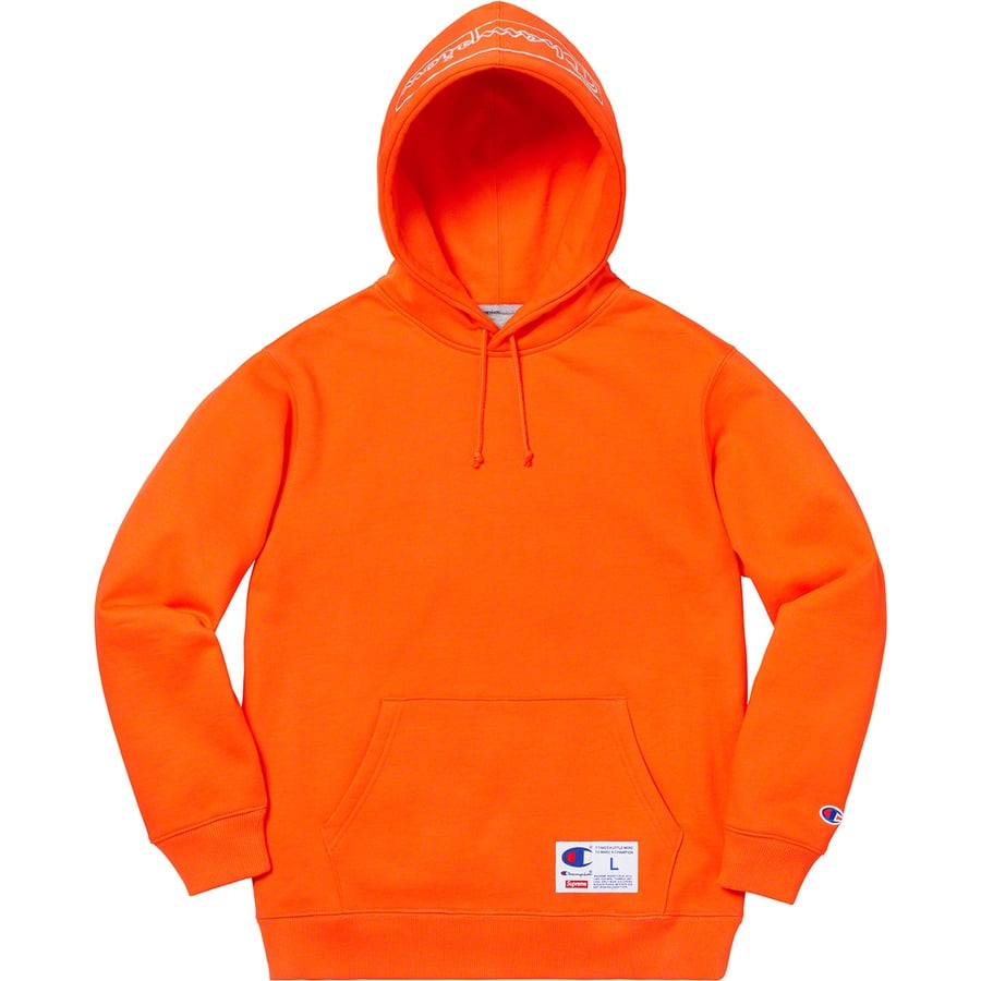 Details on Supreme Champion Outline Hooded Sweatshirt Orange from spring summer 2019 (Price is $148)
