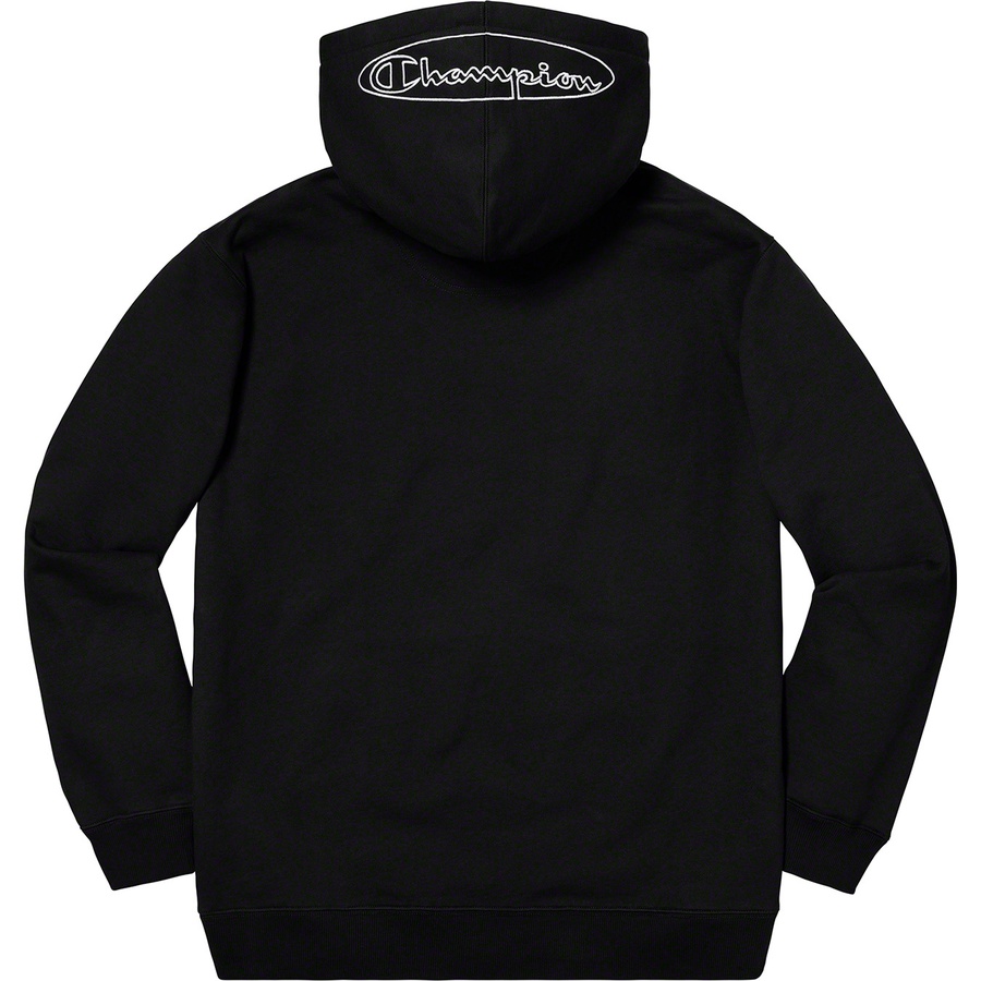 Details on Supreme Champion Outline Hooded Sweatshirt Black from spring summer 2019 (Price is $148)