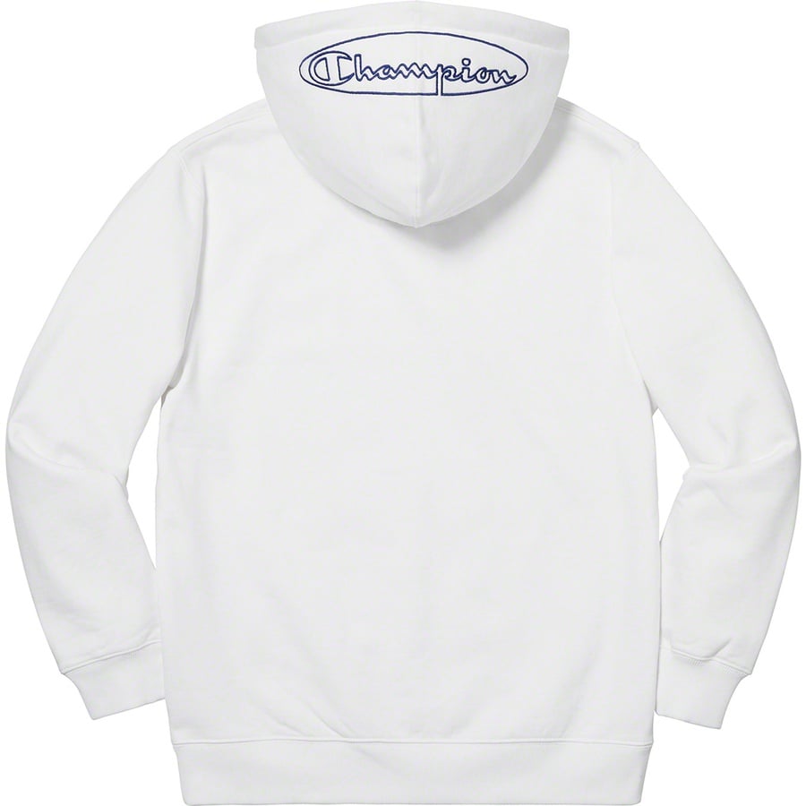 Details on Supreme Champion Outline Hooded Sweatshirt White from spring summer 2019 (Price is $148)