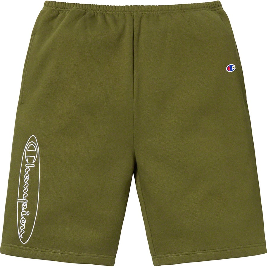 Details on Supreme Champion Outline Sweatshort Dark Olive from spring summer
                                                    2019 (Price is $118)