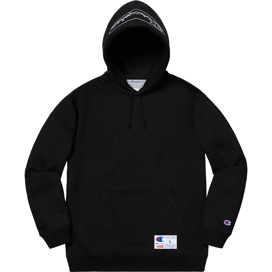 Details on Supreme Champion Outline Hooded Sweatshirt from spring summer 2019 (Price is $148)