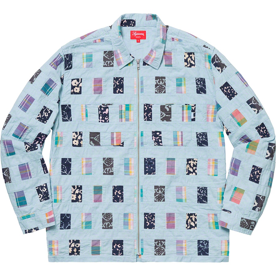 Details on Patchwork Zip Up Shirt Light Blue from spring summer 2019 (Price is $178)