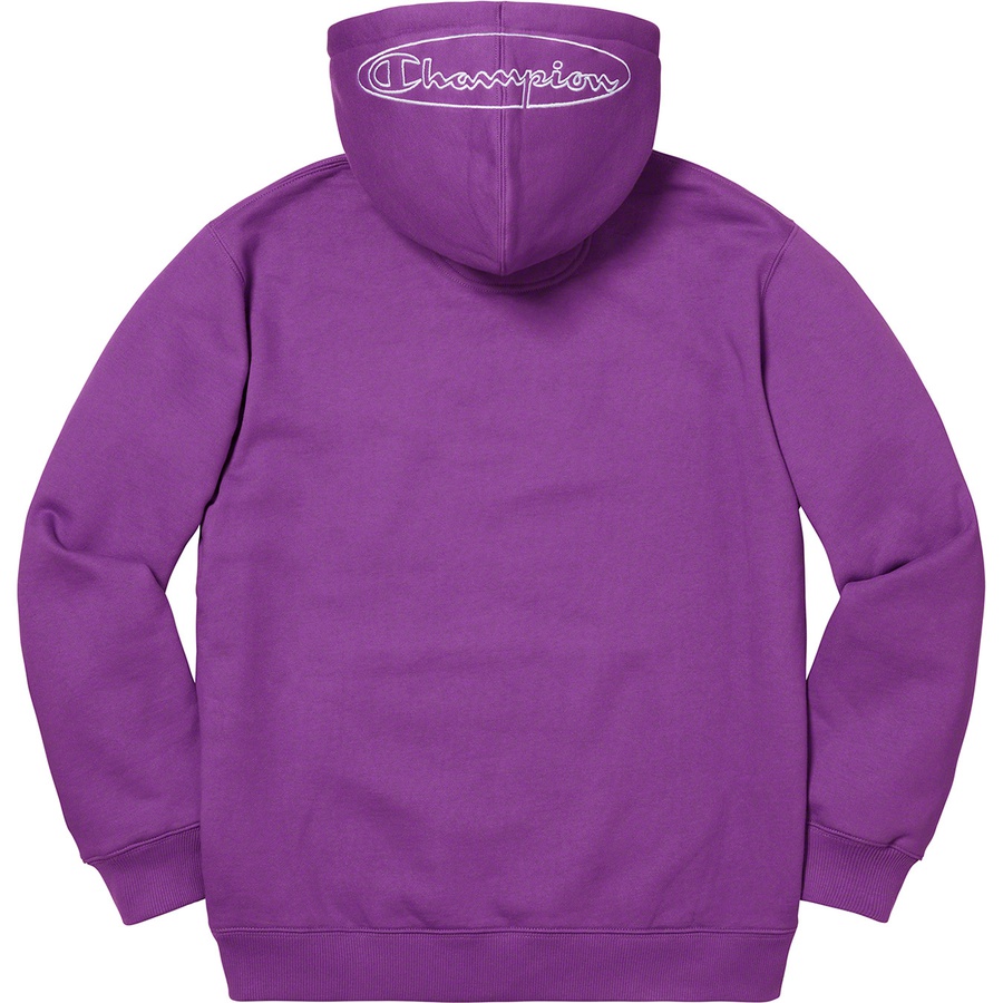 Details on Supreme Champion Outline Hooded Sweatshirt Purple from spring summer 2019 (Price is $148)