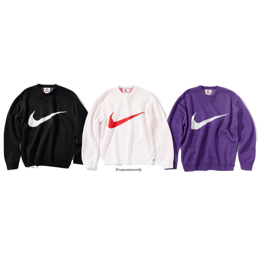 Details on Supreme Nike Swoosh Sweater from spring summer
                                            2019 (Price is $148)