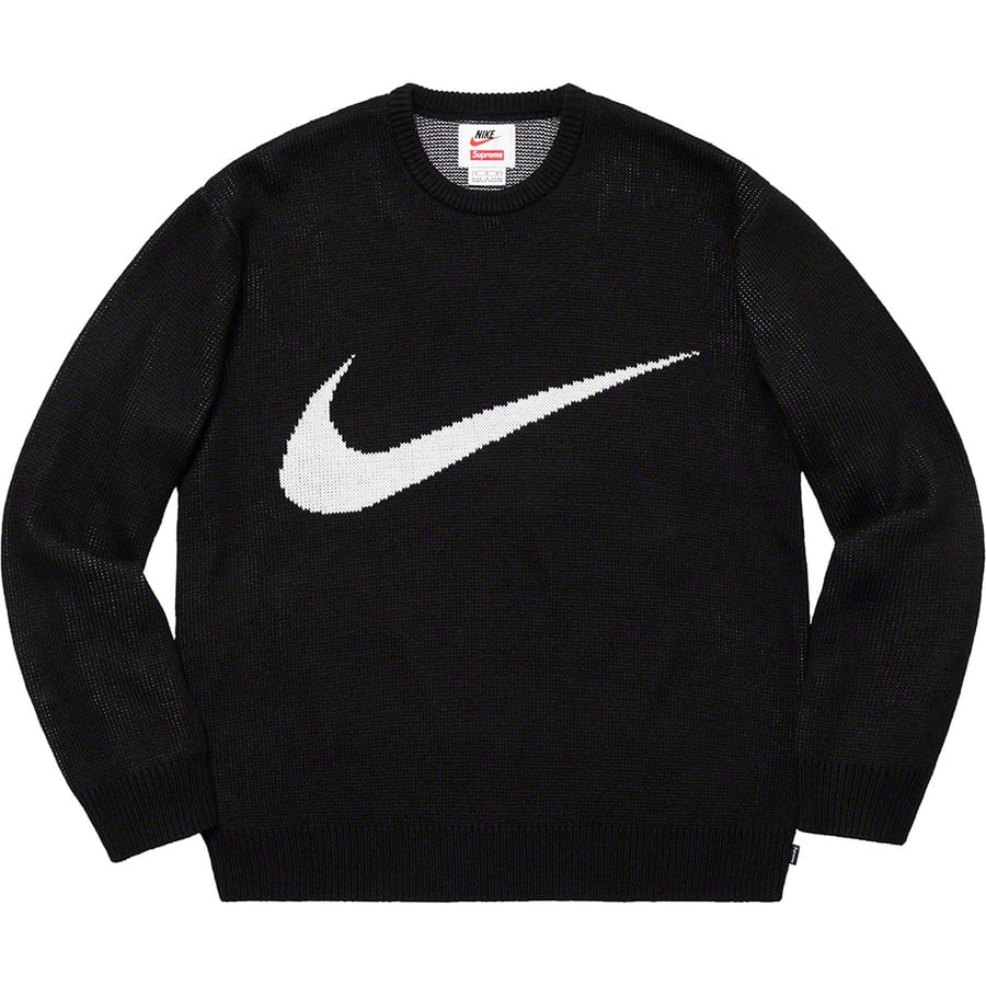 Details on Supreme Nike Swoosh Sweater Black from spring summer
                                                    2019 (Price is $148)