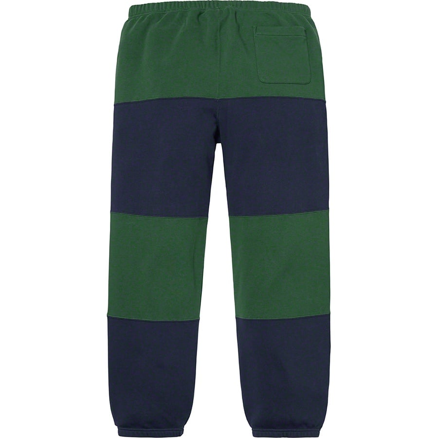 Details on Supreme Nike Stripe Sweatpant Navy from spring summer
                                                    2019 (Price is $138)