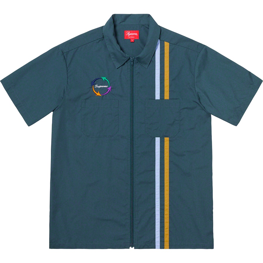Details on Zip Up S S Work Shirt Navy from spring summer 2019 (Price is $128)