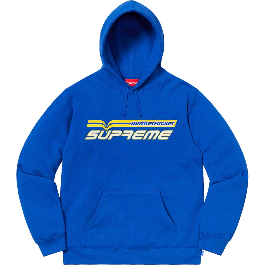 Details on Motherfucker Hooded Sweatshirt Royal from spring summer 2019 (Price is $158)